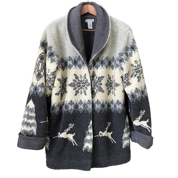 Northern Reflections Jackets & Blazers - Vintage Northern Reflections Scenic Winter Deer Fleece Icelandic Jacket Medium